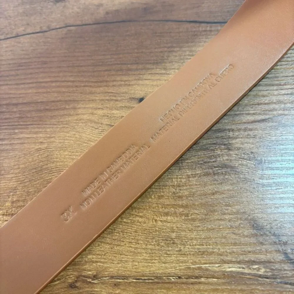 Women’s Cognac Tan Faux Leather Wide Belt Gold Oval Buckle Size 3X Plus